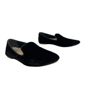 Birdies The Starling Black Velvet Loafers Slippers Faux Fur Lined Size 7.5 Flats